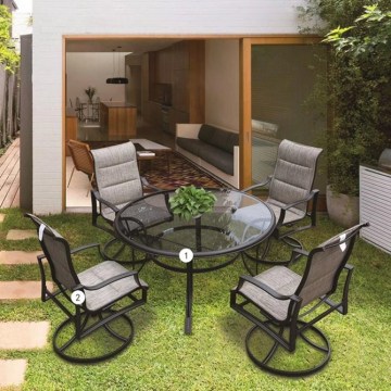 High-Quality Garden Set: Round Glass Coffee Dining Table and Chair Wholesale for Big Families