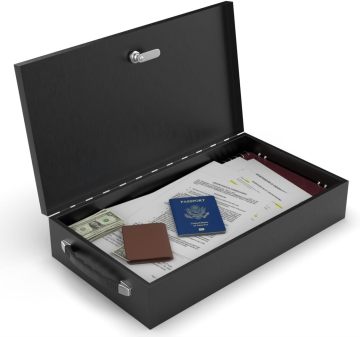 Large Fireproof Steel Security Chest: 10.75\" x 20.38\" x 4\", Strong Lock Box for Safeguarding Vital Documents and Valuables