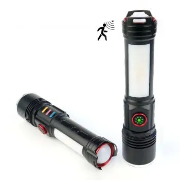 Powerful Rechargeable Aluminum Alloy Zoom Motion Sensor Torch Light with USB-C Charging and 100,000 Lumen Output: A Tactical LED Flashlight