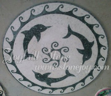 Round Marble Mosaic Art, Mosaic Medallion, dolphin mosaic