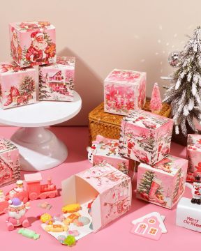 12 Pcs Pink Christmas Treat Boxes - Gift Boxes for Cookies, Candies, and Party Favors