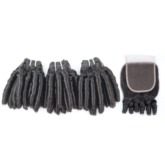 12A double drawn spring curly fumi hair bundles with 4x4 transparent lace closure wholesale double drawn cuticle aligned hair