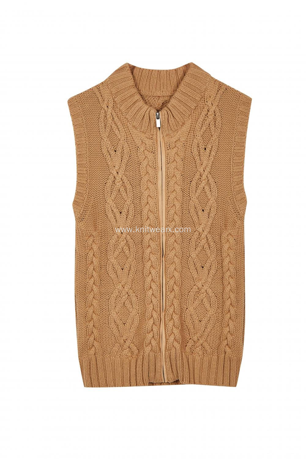 Women's Knitted Zip Through Cable Vest Cardigan