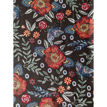 Embroidery Flower Rayon Challis 30S Printing Woven Fabric