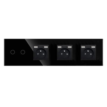 Outlet francese in vetro temperato standard dell'UE con doppio USB e tipo C, 299x86mm