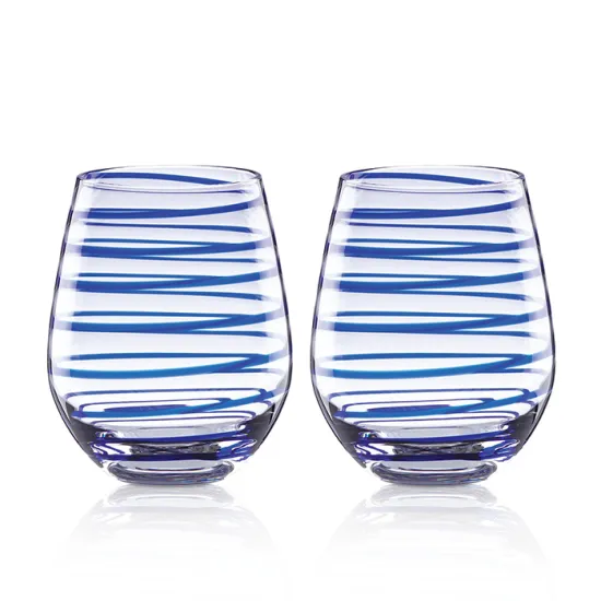 Blue Swirl Stemless Wine Glass
