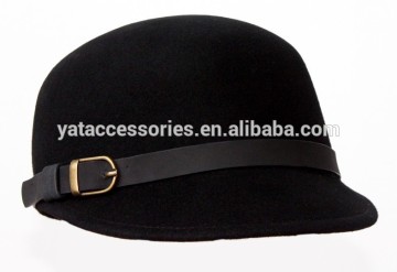 100% wool felt winter cap hats in black color with matching PU trimband