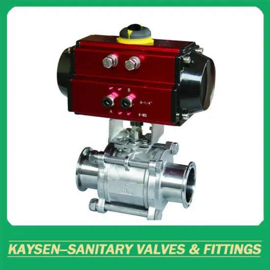 Sanitary pneumatic three pieces ball valves clamped end