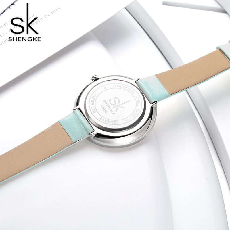 SHENGKE K0084 New Skyblue Leather Strap Women's Watch - Luxury Quartz Dial for Girls