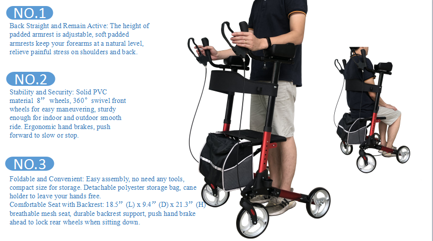 Walker pionowy za 300 funtów Wysoki Walker z metalowymi kółkami Stand-Up Składanie Rollator Walker Wste Erect Rolling Mobility Pomoc w spacery