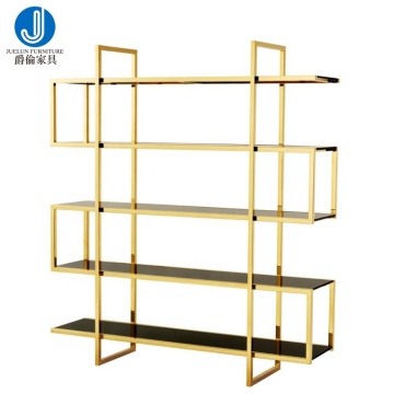 Wholesale China Supplier Gold Stainless Steel Glass Wine Cabinet Bar Furniture Storage Rack Shelf