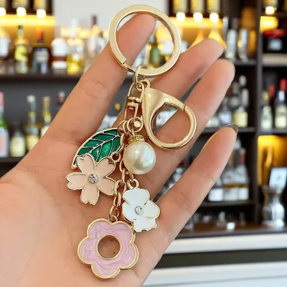 Sakura Flower Metal Enamel Pendant Keychain