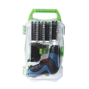 46-piece cordless screwdriver set with 1-piece magnetic bit holder, 1-piece charger