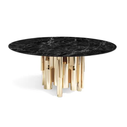 Elegant Golden Stainless Steel Marble Dining Table Set