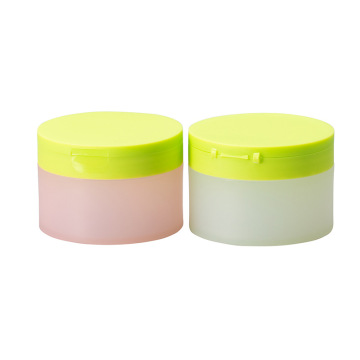 wholesale 100ml empty 2 in 1 plastic wide mouth frosted cosmetic jars matte with flip top cap and spoon