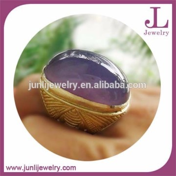 20*30mm Nature Stone Ring Stainless Steel Oval Purple Stone Jewelry
