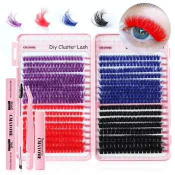 Colorful False Eyelash Book - DIY Single Cluster 576 Cluster DD Curl 4 Colors Fan Eyelash Tool Set