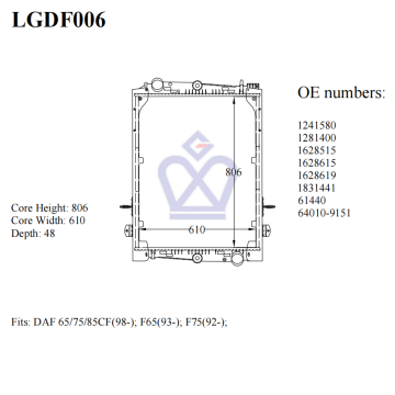 DAF Truck Radiator,1241580, 1628619, 1831441, 61440, LGDF006