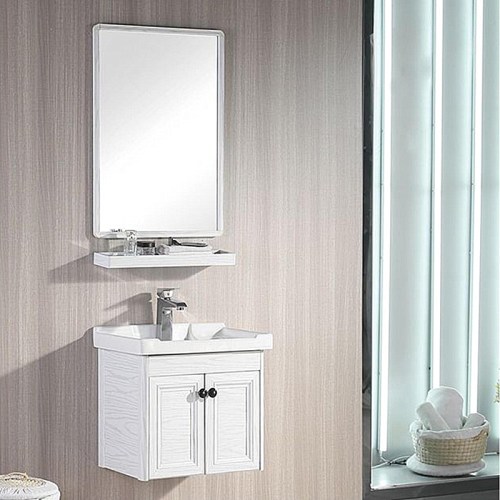 White Double Door Bathroom Cabinet with Mirror