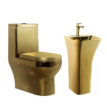 Luxury Modern One-Piece Toilet and Sinks Set in Golden Color for Budget-Friendly Home Hotels