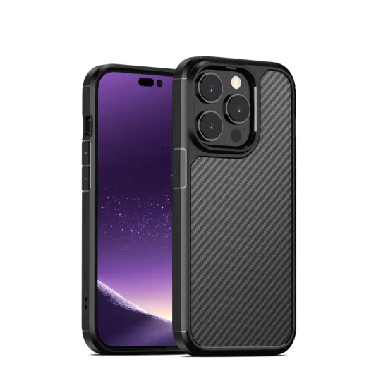 Semi-Transparent Frosted Carbon Fiber Phone Case for iPhone 14/15 Pro Max