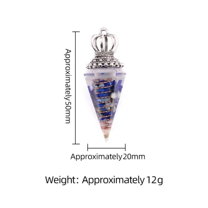 Green Aventurine Chip Stone Resin Antique Silver Crown Hexagonal Cone Pendant & Pendulum