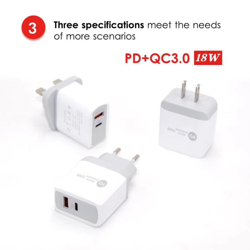 New PD 18W Type-C Micro USB Charger Plug Fully Compatible QC3.0 Fast Charging Smart Phones Charger for IOS Android Xiaomi iPhone