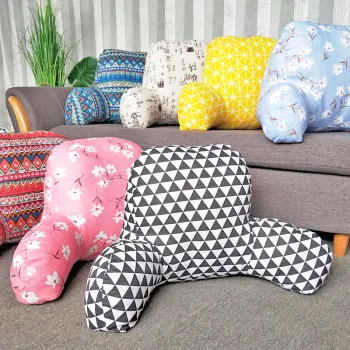 Various Print Linen and Cotton Blend Lumbar Back Support Pillows with Arms