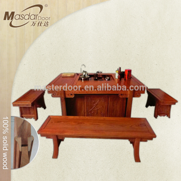 Antique carved solid wood tea table with bench