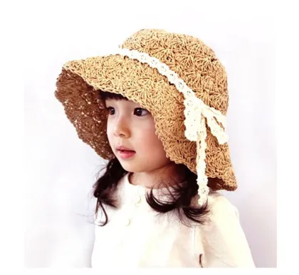 kids baby crochet summer hat sun raffia straw hat