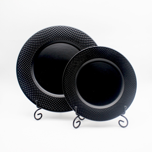 Crockery Ceramic Dinterware Plates Bowl Black 엠보싱