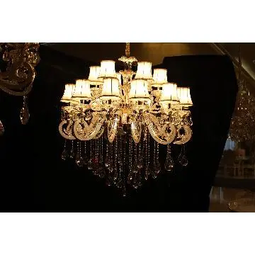 Large Shades Chandelier Crystal Light 2 Tier 18 Lights