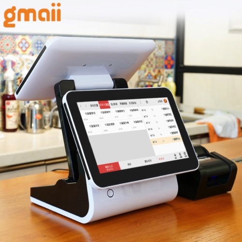 Cashier POS device with adjustable dual touch screen