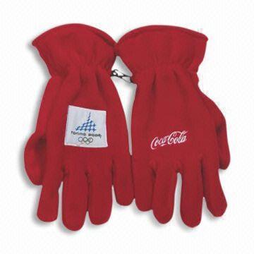 Gloves, Made of Fleece, Fabric Patch Logo Design