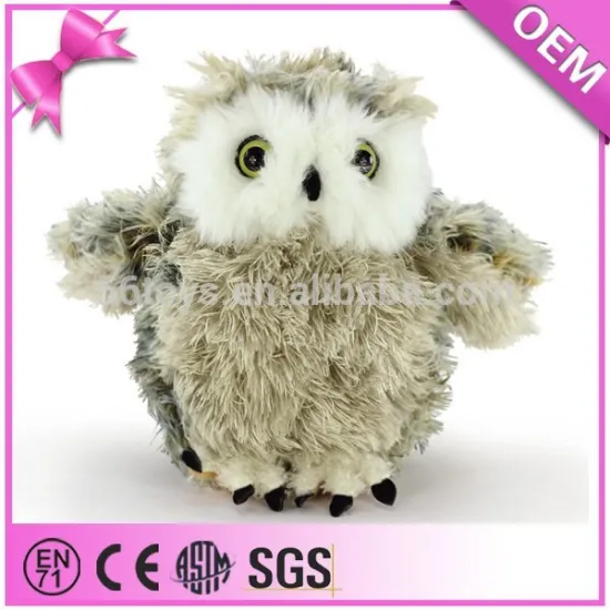 Custom grey fluffy soft toy plush owl made in China