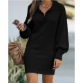 Women's Fall Lapel Pullover Sweater Dress