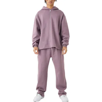 Custom Logo Zipper Up Hoodies and Sweatpants Set Y2K Streetwear French Terry 500GSM Men's Tracksuits