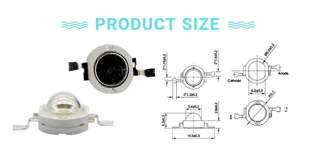 Size of 8080PGC49D45I1A Cyan High Power LED 3W 490nm 495nm LED