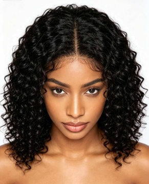 Kinky Curly 13×4 Lace Front Natural Black Human Hair Wig,12‑32 Inch