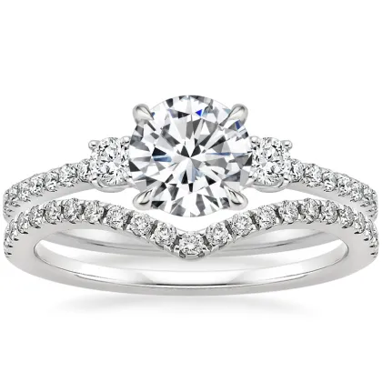 Lab Diamond Curved Bridal Ring Set - FLORAL JEWELRY