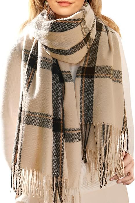 Winter Scarf for Women Shawl Cashmere Feel Tassel Plaid Large Oversized Scarves Wraps