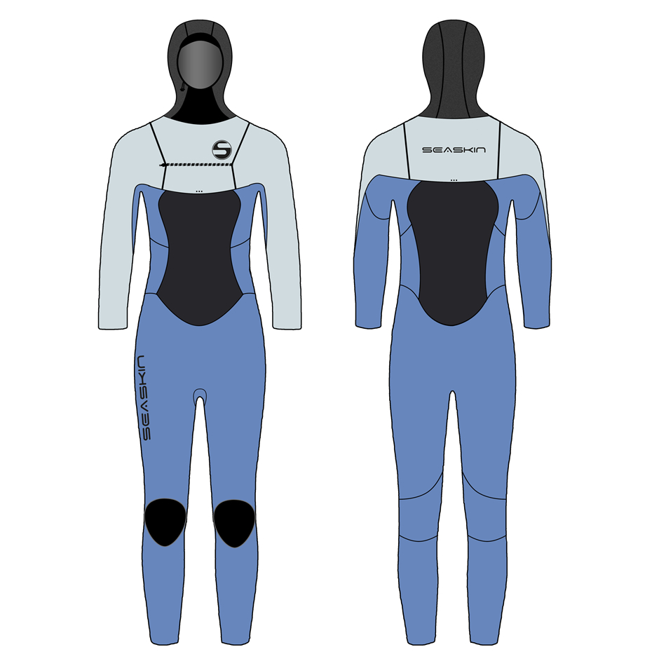 Người phụ nữ trên bờ biển mũ trùm đầu có khóa 7mm WetSuit