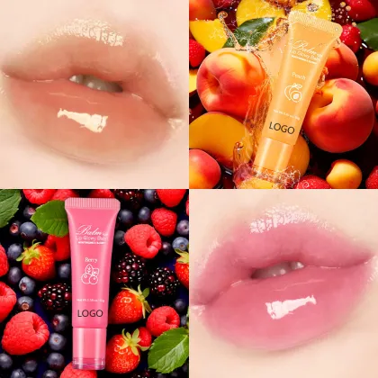 Vegan Strawberry Moisturizing Gel Pink Lip Balm for Collagen-Enhanced Wrinkle Care