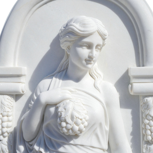 Carved White Marble Statues Pair Floral Alcove Decor