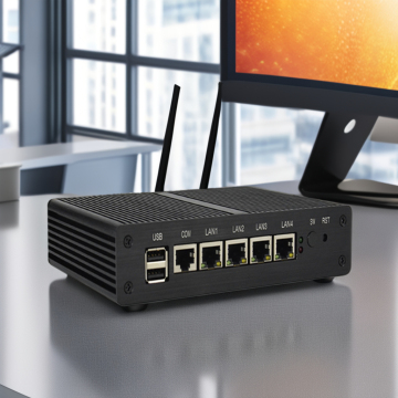 Affordable Mini PC with 4 Ethernet Ports, Quad-Core Processor, and Low Power Consumption: Perfect for Home or Office Networking