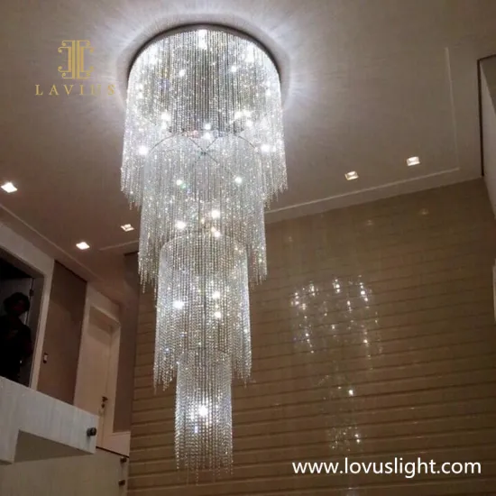 Silver white custom large staircase chandelier High luxury hotel lobby project chandelier Shopping mall custom decorative