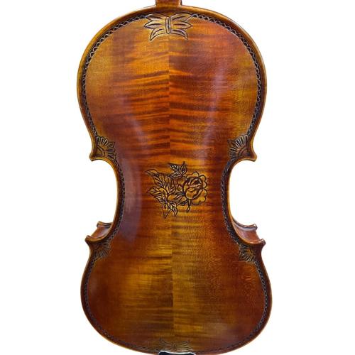 Nice Flamed Carved Rose 4/4 Handmade Violin