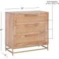 Natural Rattan and Gold Base 3 Drawer Danika Cabinet, Three, Brown