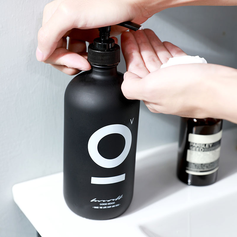 500ml Bathroom Soap Dispenser for Shampoo Shower Gel Hair Conditioner Black Glass Empty Bottle Kitchen Detergent Storage Bottle