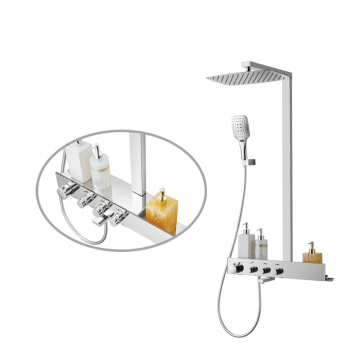 Desain Luxury Berkualitas Tinggi Terkena Chrome Thermostatic Shower Faucet Set Dengan 3 Fungsi dan Rak